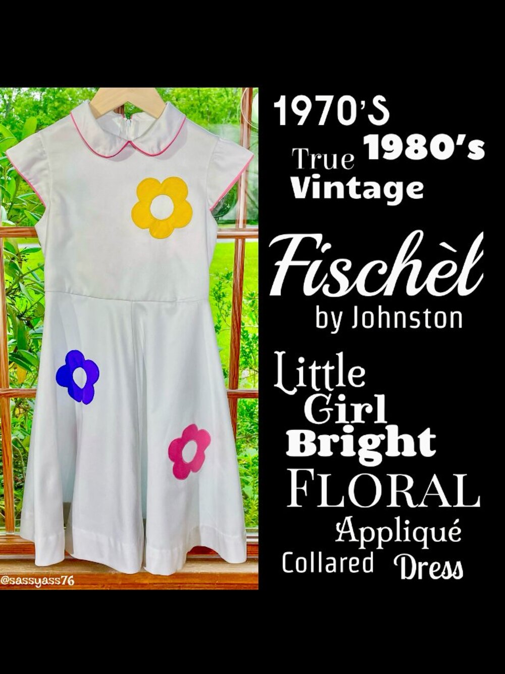 ▪️VTG▪️FISCHEL▪️Little Girl Bright Floral Appliqué Peter Pan Collared Dress